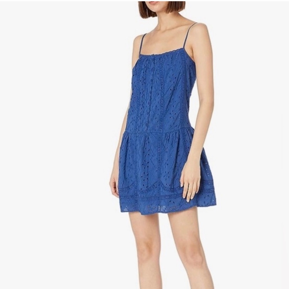 Joie Austen High Seas Blue Eyelet Lace Square Neck Slip Mini Dress